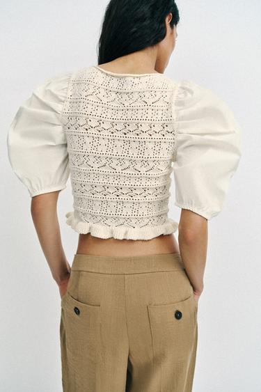 PULL BIMATIÈRE À MANCHES BOUFFANTES - Écru de Zara - Image 1