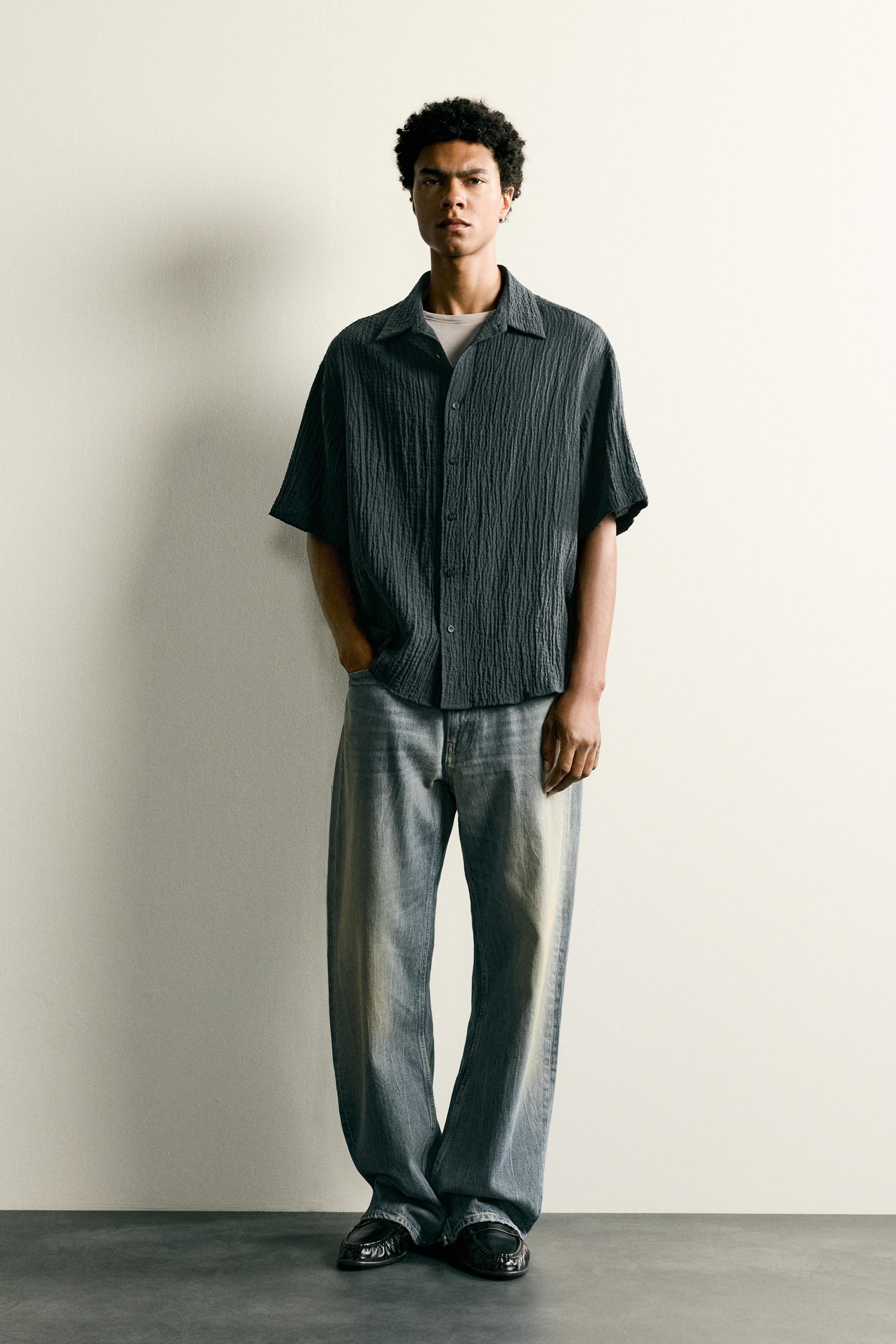 テクスチャー リラックスフィットシャツ - ブルー | ZARA Japan / 日本