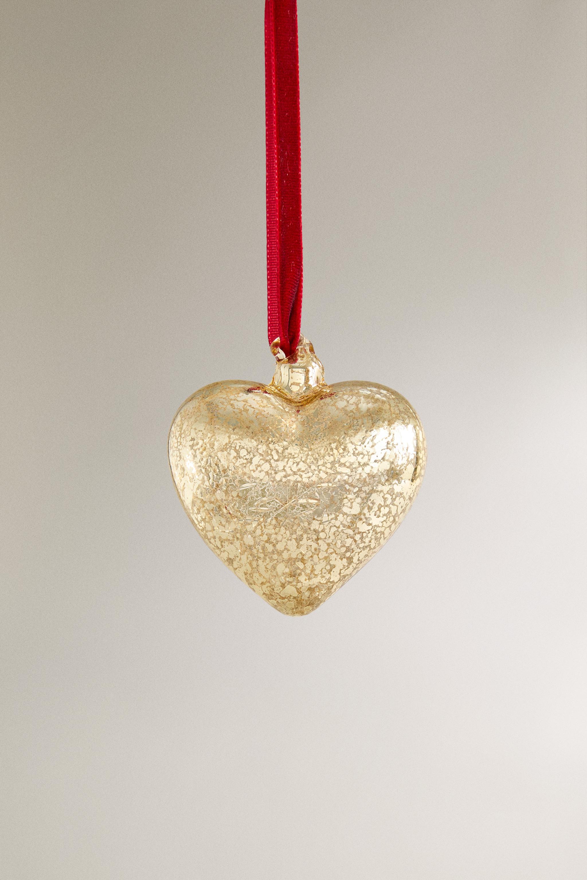 CRACKLED HEART CHRISTMAS TREE ORNAMENT