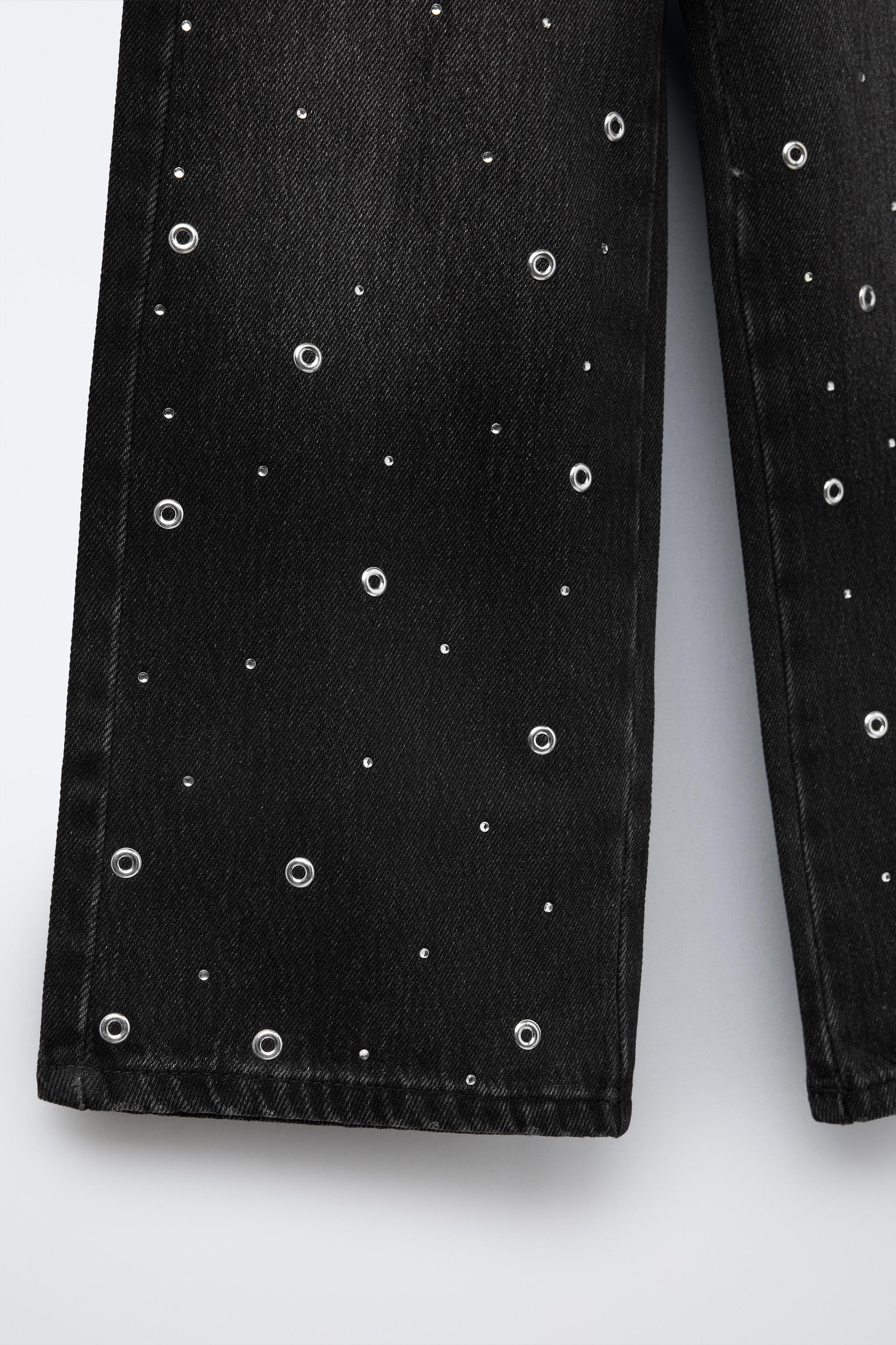 STUDDED WIDE LEG JEANS - Black | ZARA United States STUDDED WIDE LEG JEANS - Black | ZARA United States