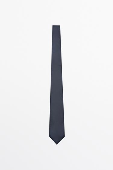 Zara 100% silk textured tie - Navy blue - Image 0