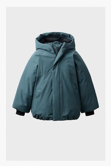 ВОДОВІДШТОВХУЮЧЕ СТЬОБАНЕ ПАЛЬТО З КАПЮШОНОМ - Зеленувато-синій Zara