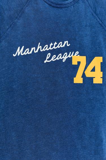 SLOGAN SLUB KNIT T-SHIRT - Blue by Zara