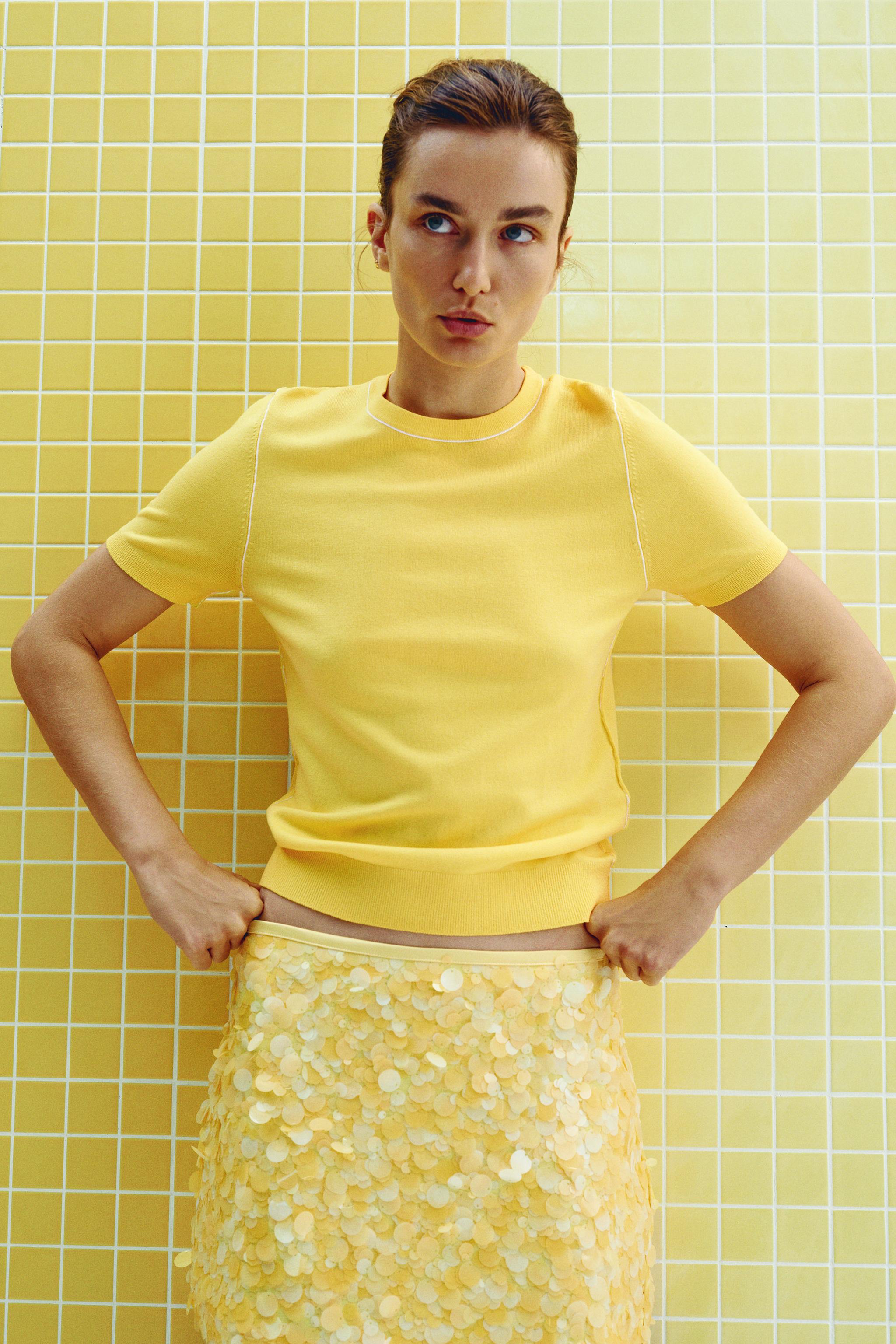 SEQUINNED MINISKIRT Yellow ZARA New Zealand
