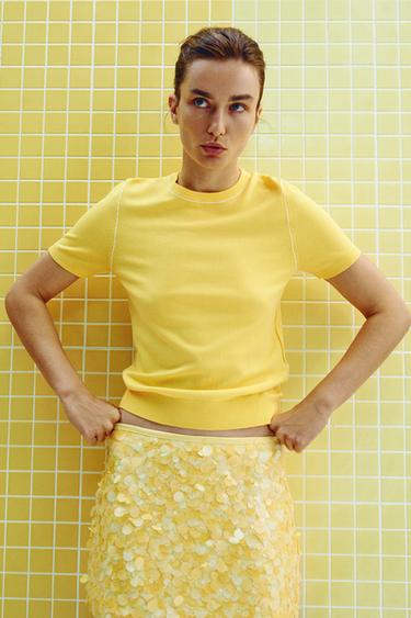 MINI JUPE À PAILLETTES - Jaune de Zara