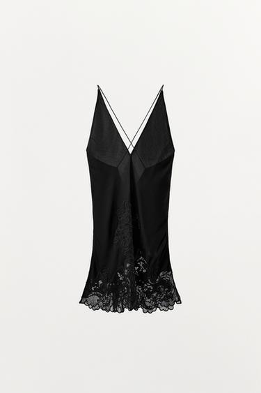100% VISCOSE EMBROIDERED STRAPPY TOP - Black by Zara - Image 4