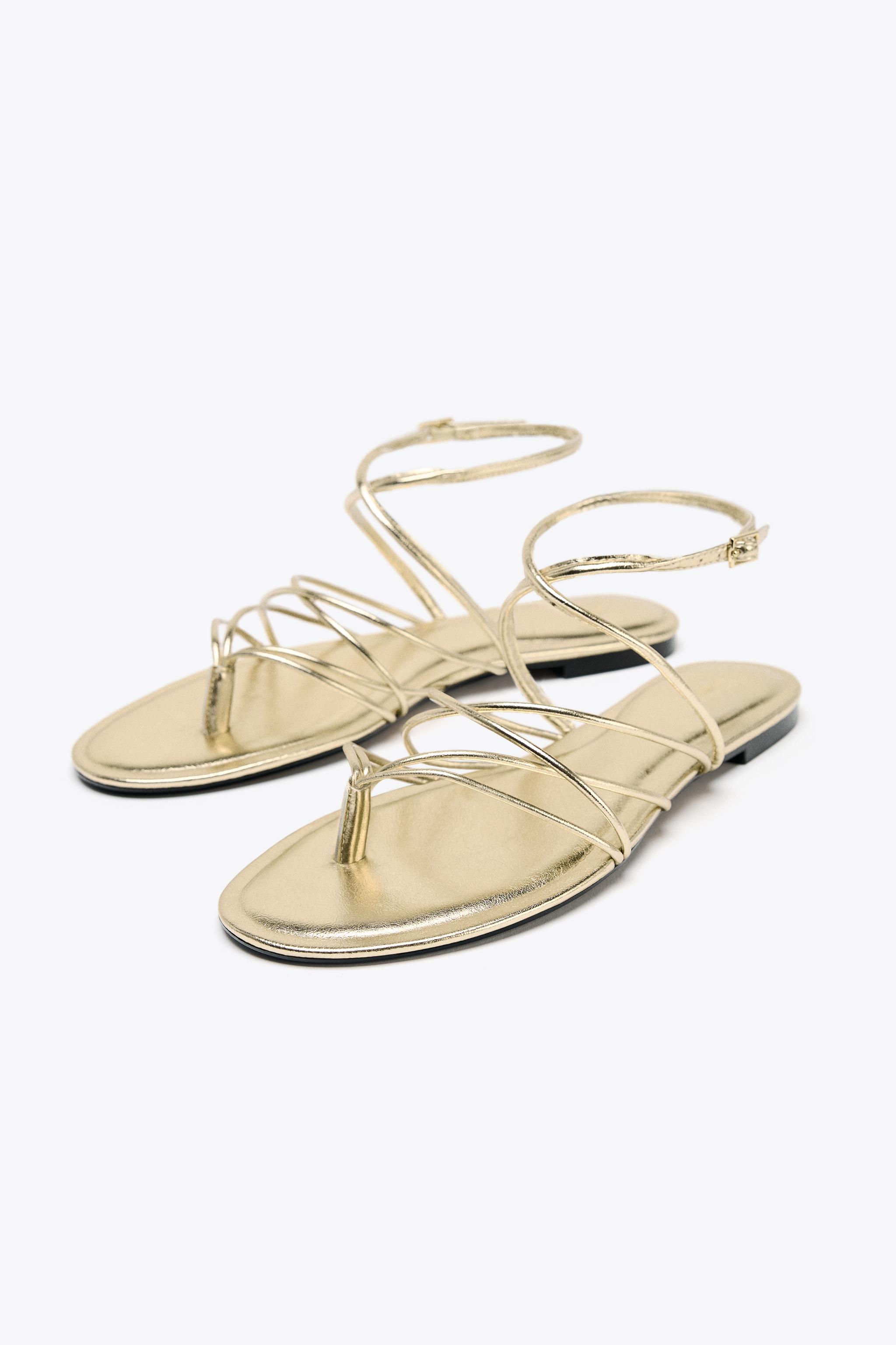スペイン発送 ZARA ゴールドストラップ付きフラットサンダル Women´s Golden Sandals | ZARA Spain