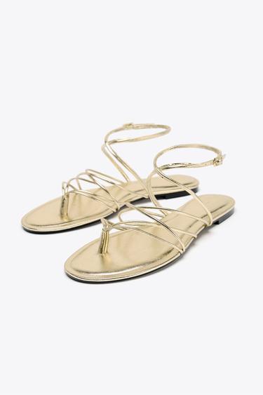 GOLD STRAPPY FLAT SANDALS - Gold by Zara - Image 2
