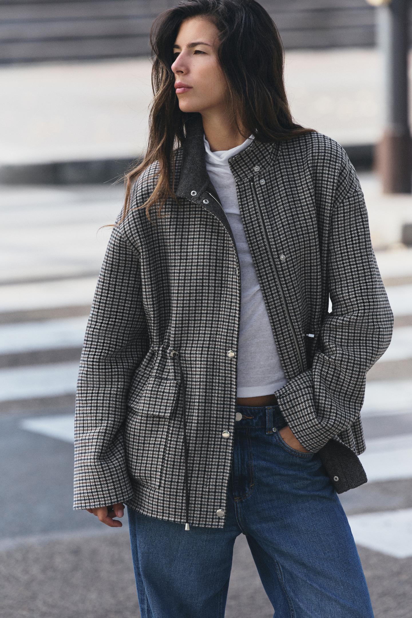 Женское пальто Zara Wool Houndstooth, цвет: Серый — фото 3