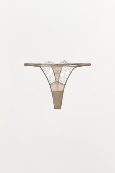 TANGA EN DENTELLE BIMATIÈRE - Gris / Bleu de Zara