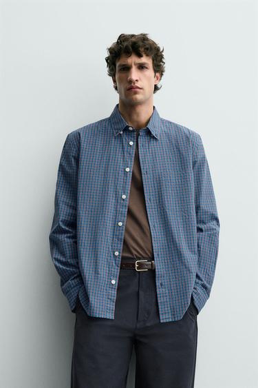 CHECK SHIRT WITH POCKET - Bluish by Zara