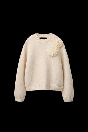 STRICKPULLOVER MIT ORGANZA-BLUMEN - Cremefarben von Zara - Bild 0