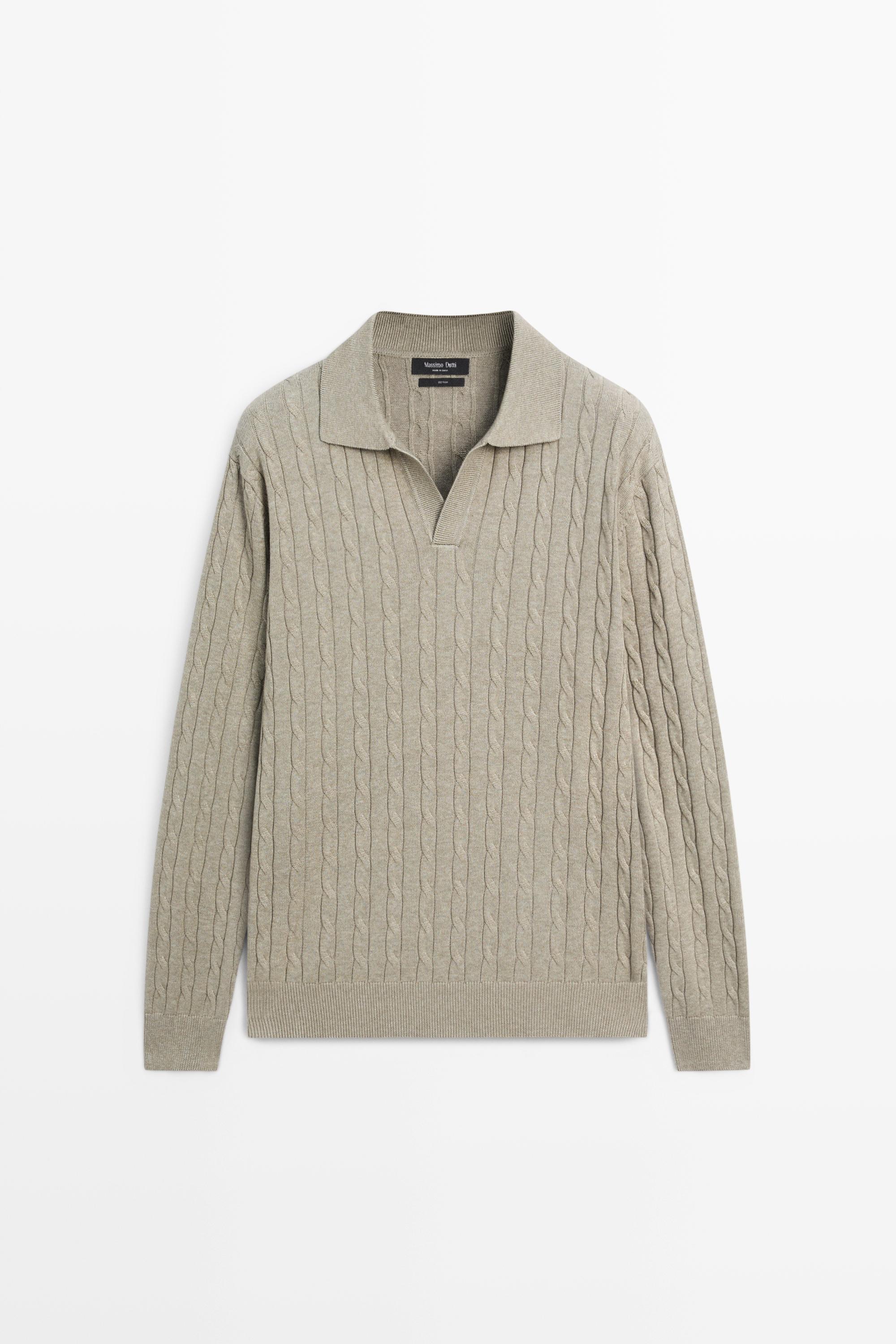 100% Cotton Cable-Knit Polo Sweater