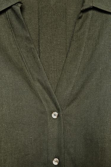 CHEMISE MANCHE LARGE AVEC LIN - Kaki foncé de Zara - Image 6