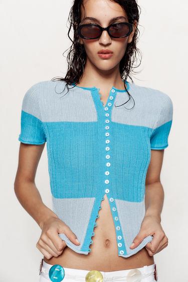 COLOUR BLOCK CARDIGAN - Blue by Zara