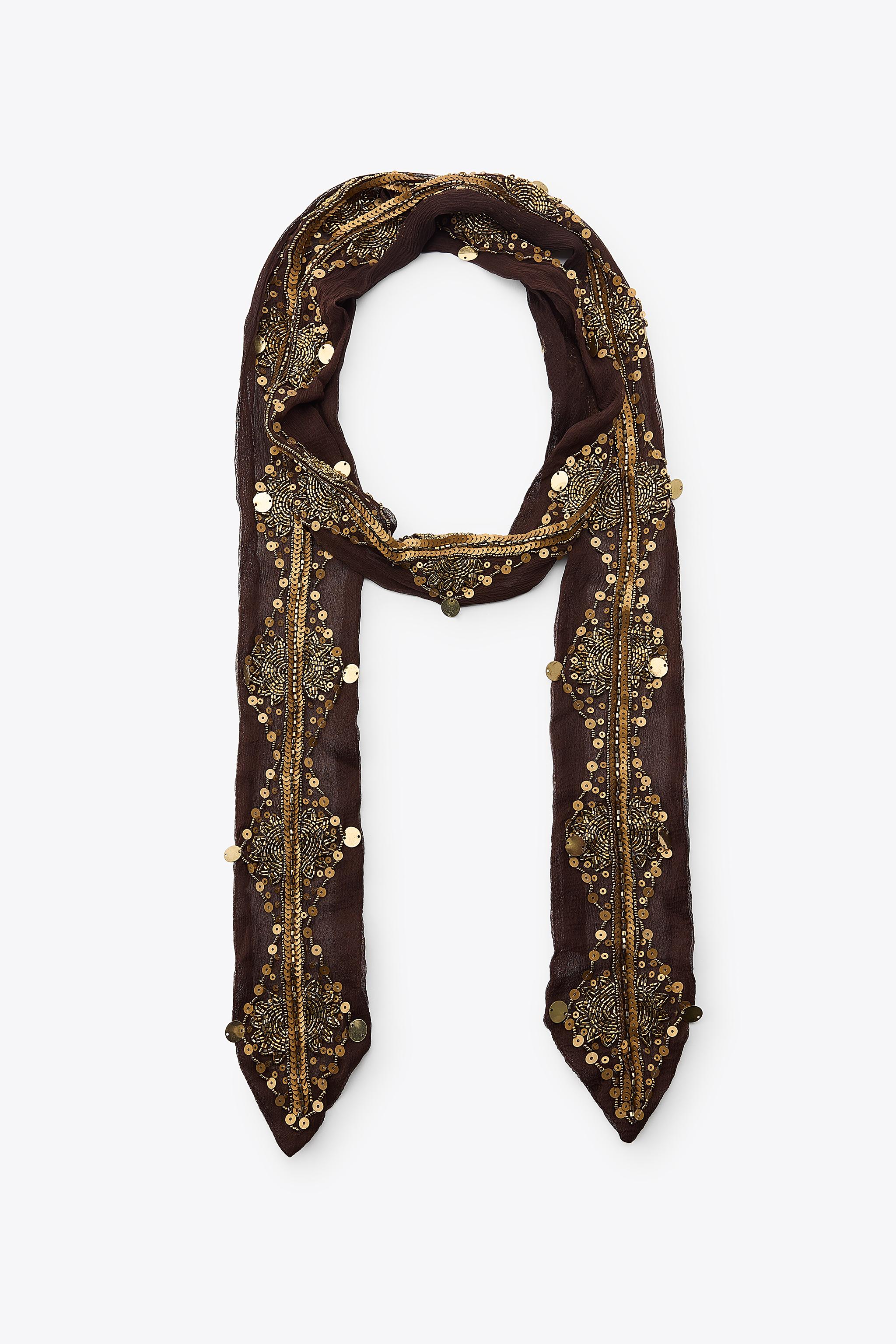 SCIARPA PERLINE PAILLETTES Marrone ZARA Italia Italy