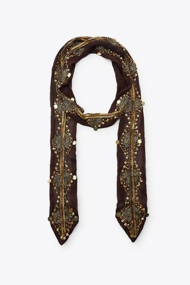 BEADED SEQUIN SCARF - Brown by Zara - Image 2