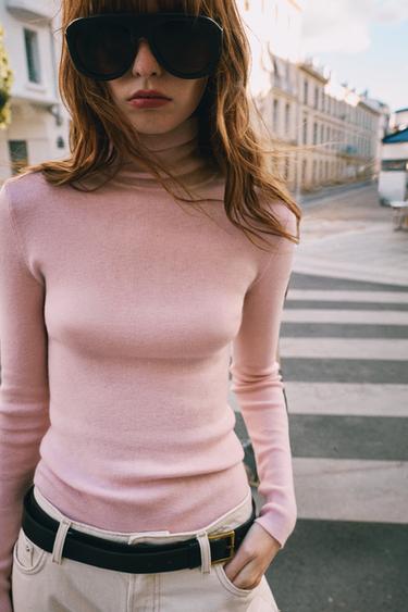 FINE KNIT HIGH NECK JUMPER - Pastel pink by Zara