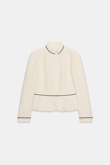 VESTE AJUSTÉE À LISERÉS EN CONTRASTE - Écru de Zara - Image 5