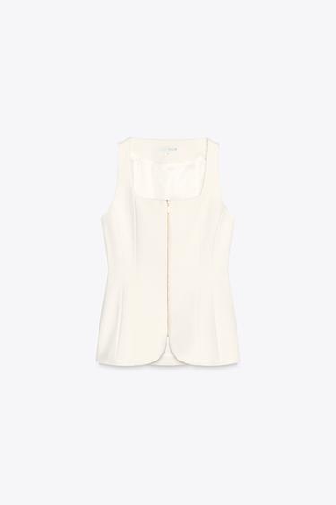 Zara ZIPPER BUSTIER TOP - Ecru