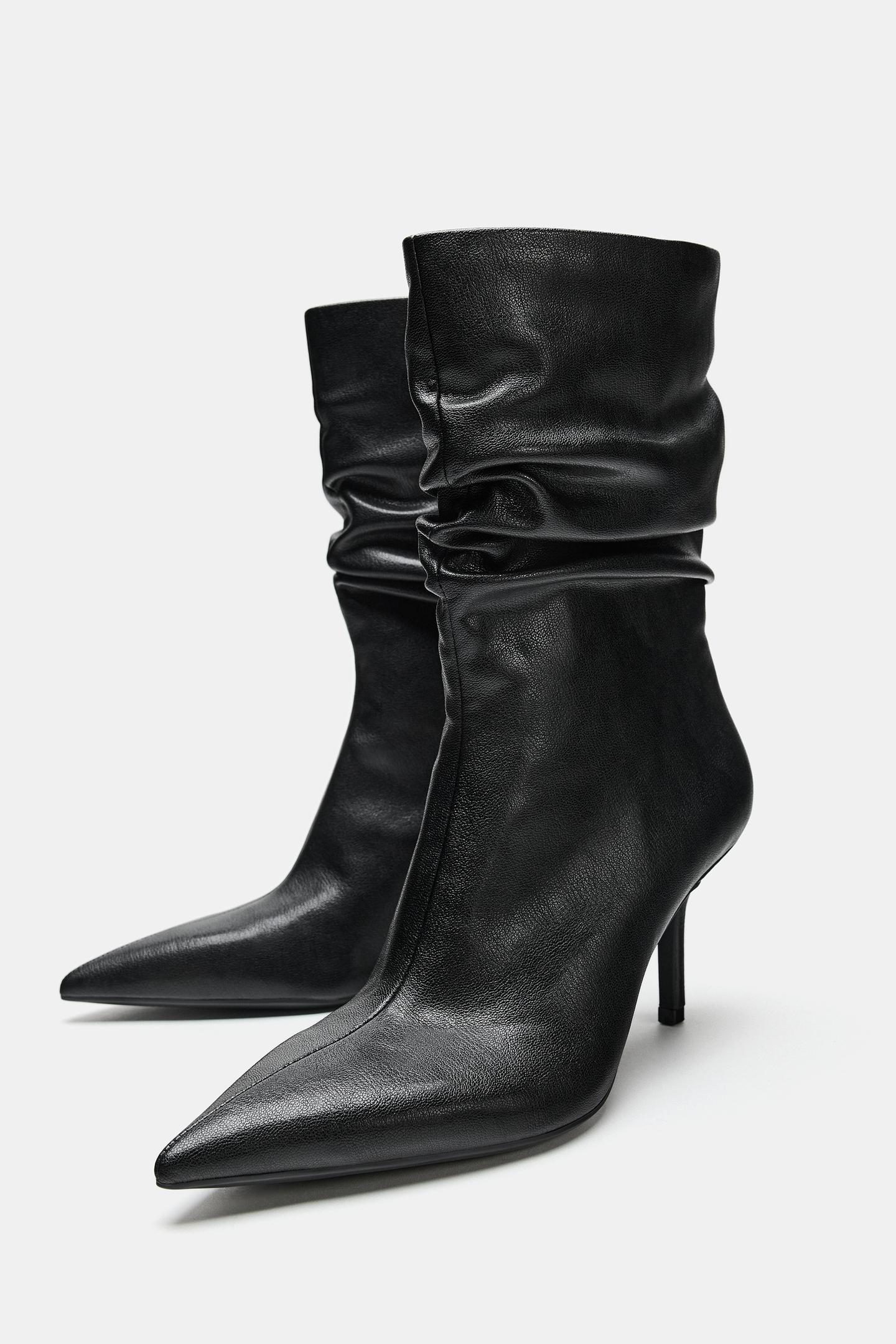 Женские ботинки Zara Ruched Heeled Ankle, цвет: Чёрный — фото 4