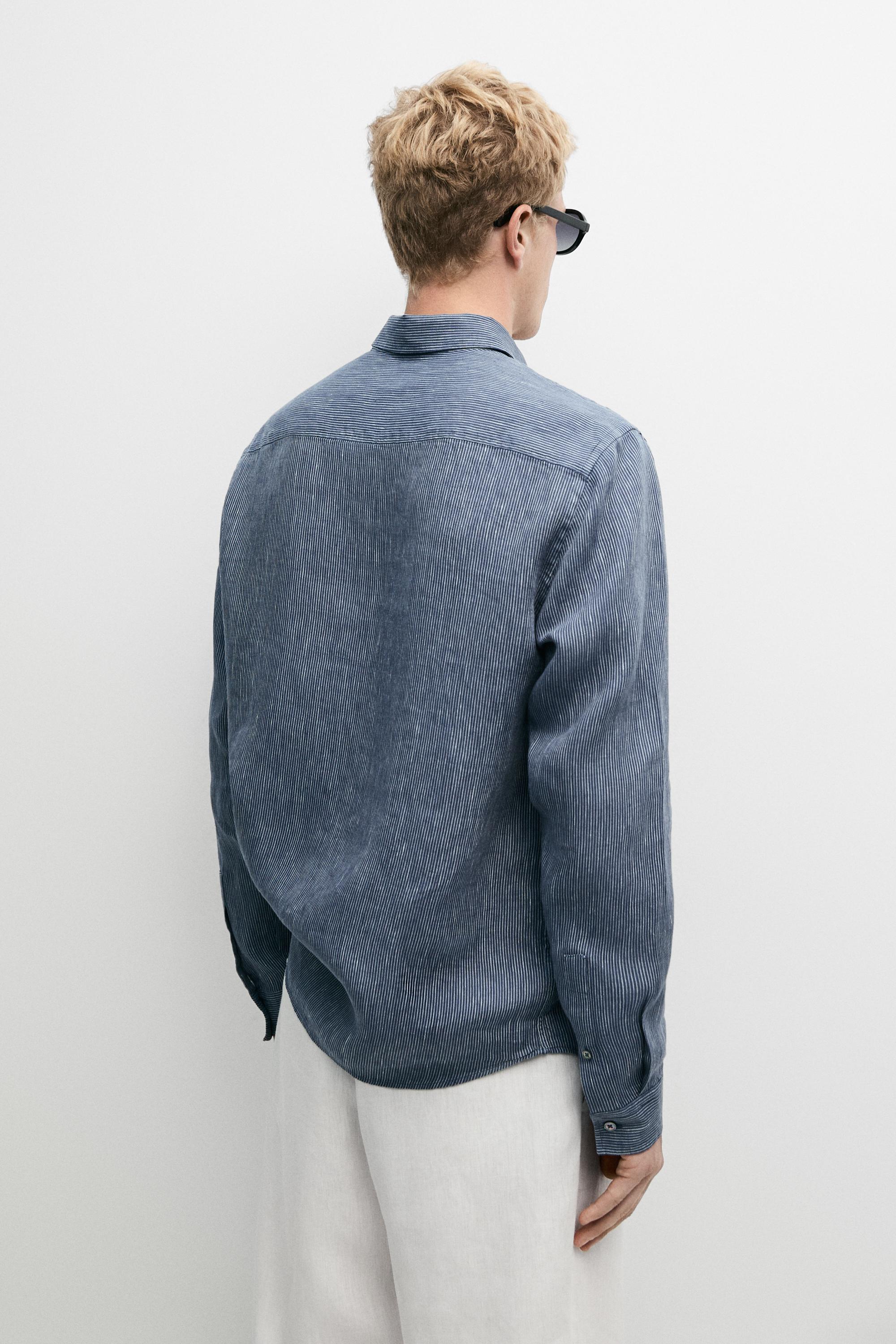 100% linen pinstriped regular fit shirt