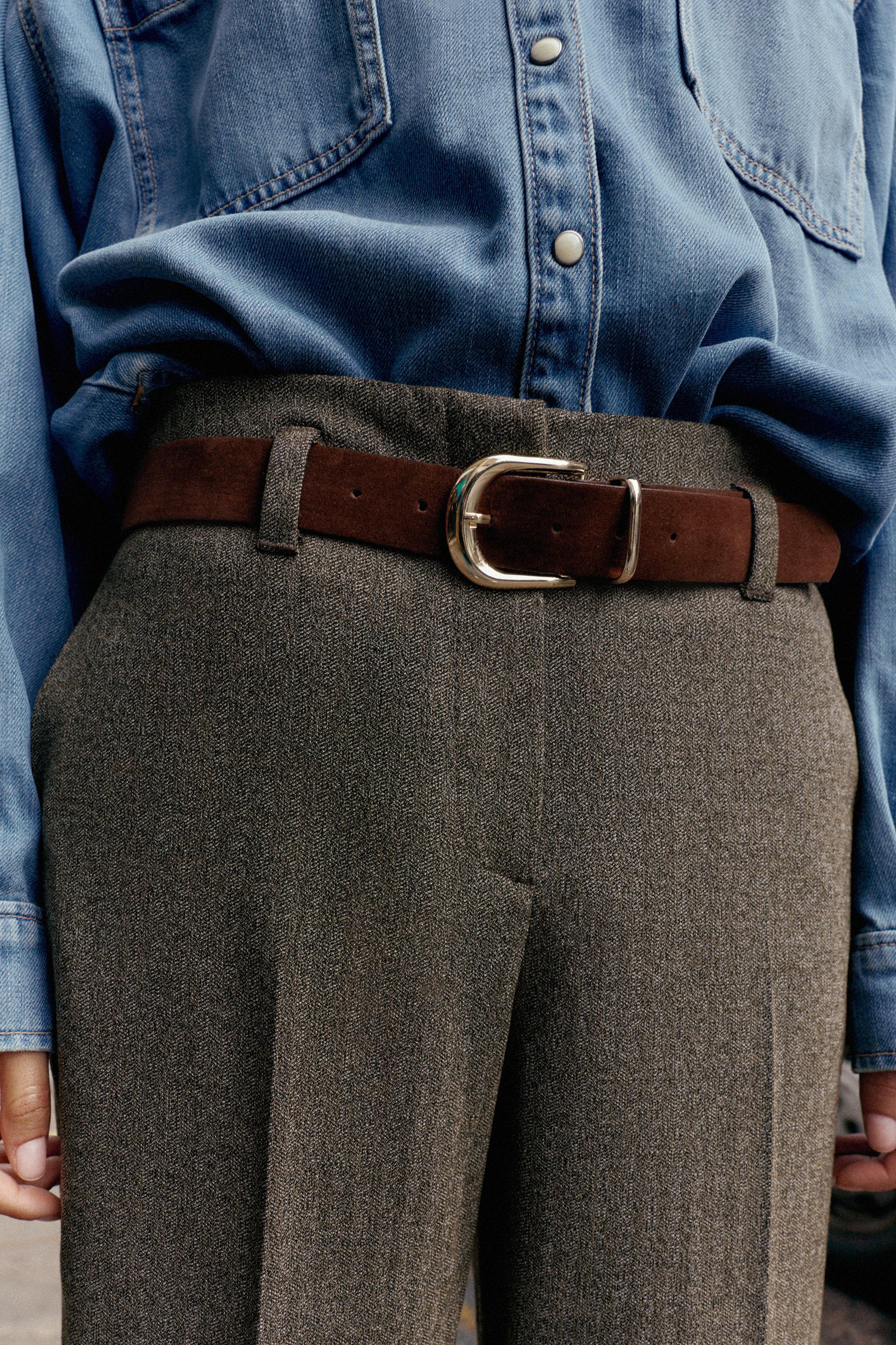 ヘリンボーン柄 ベルト付きパンツ ヘリンボーン柄ベルト付きパンツ - ブラウン | ZARA Japan / 日本