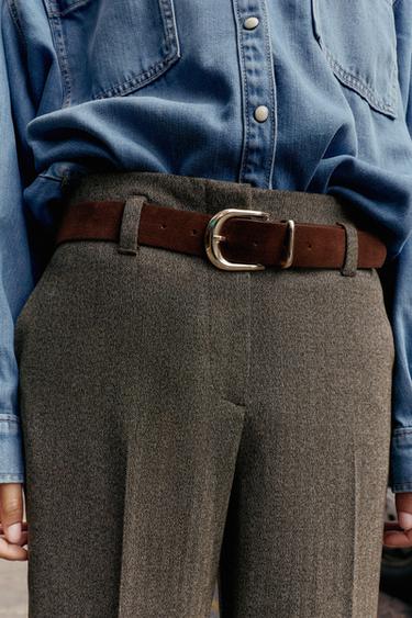 HERRINGBONE TROUSERS WITH BELT - Brown by Zara - Image 5
