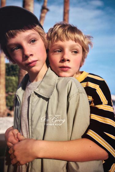 Zara EMBROIDERED TEXT BOMBER JACKET - Beige - Image 0