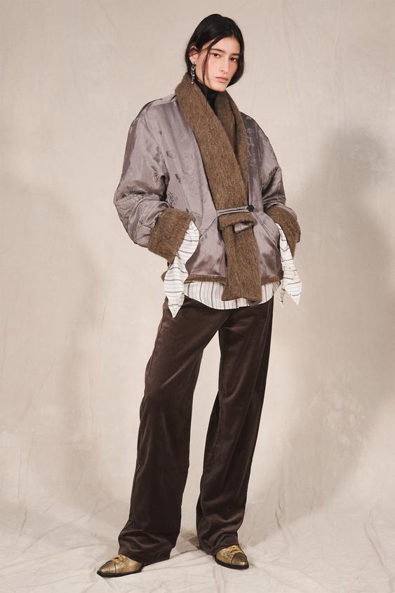 Zara LIMITED EDITION REVERSIBLE JACQUARD COAT WITH SCARF - Gray - Image 0