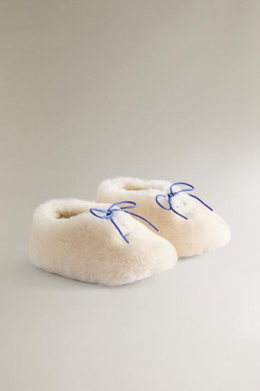 KIDS' THE ANIMALS OBSERVATORY FAUX FUR SLIPPERS - Beige by Zara - Image 1