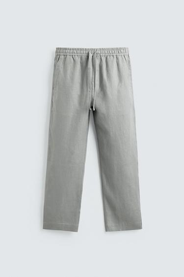QUẦN LINEN DÁNG RELAXED FIT - Màu xám nhạt từ Zara