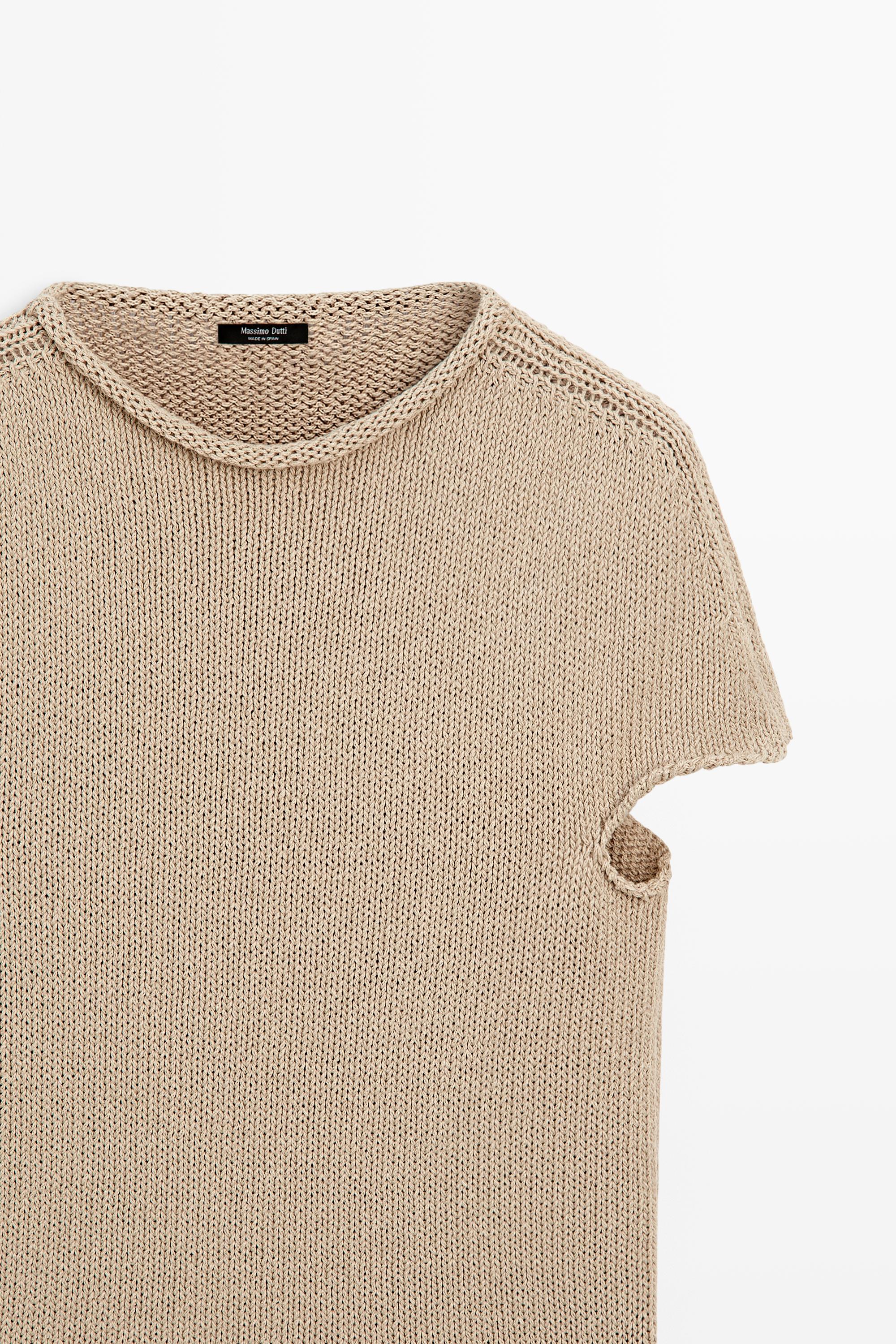 Cotton blend short sleeve roll neck sweater