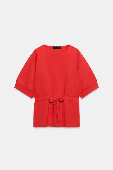 半袖ニットタイセーターコーラルレッドZaraの半袖ニットタイセーター - コーラルレッド 