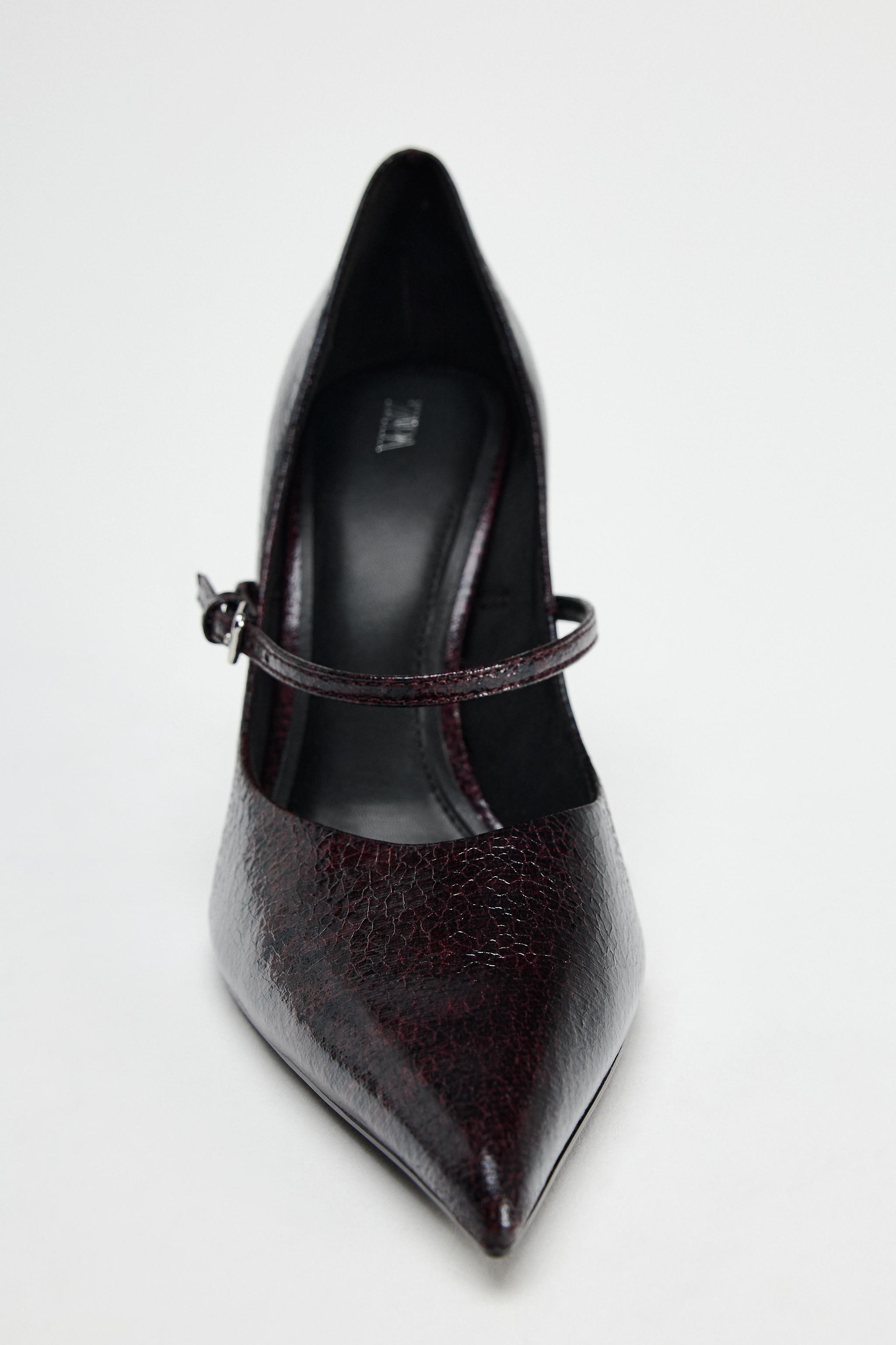【ZARA】クラックル加工ヒール バーガンディレッド 3202/510/624 CRACKLED EFFECT HIGH HEELED SHOES - Burgundy Red | ZARA