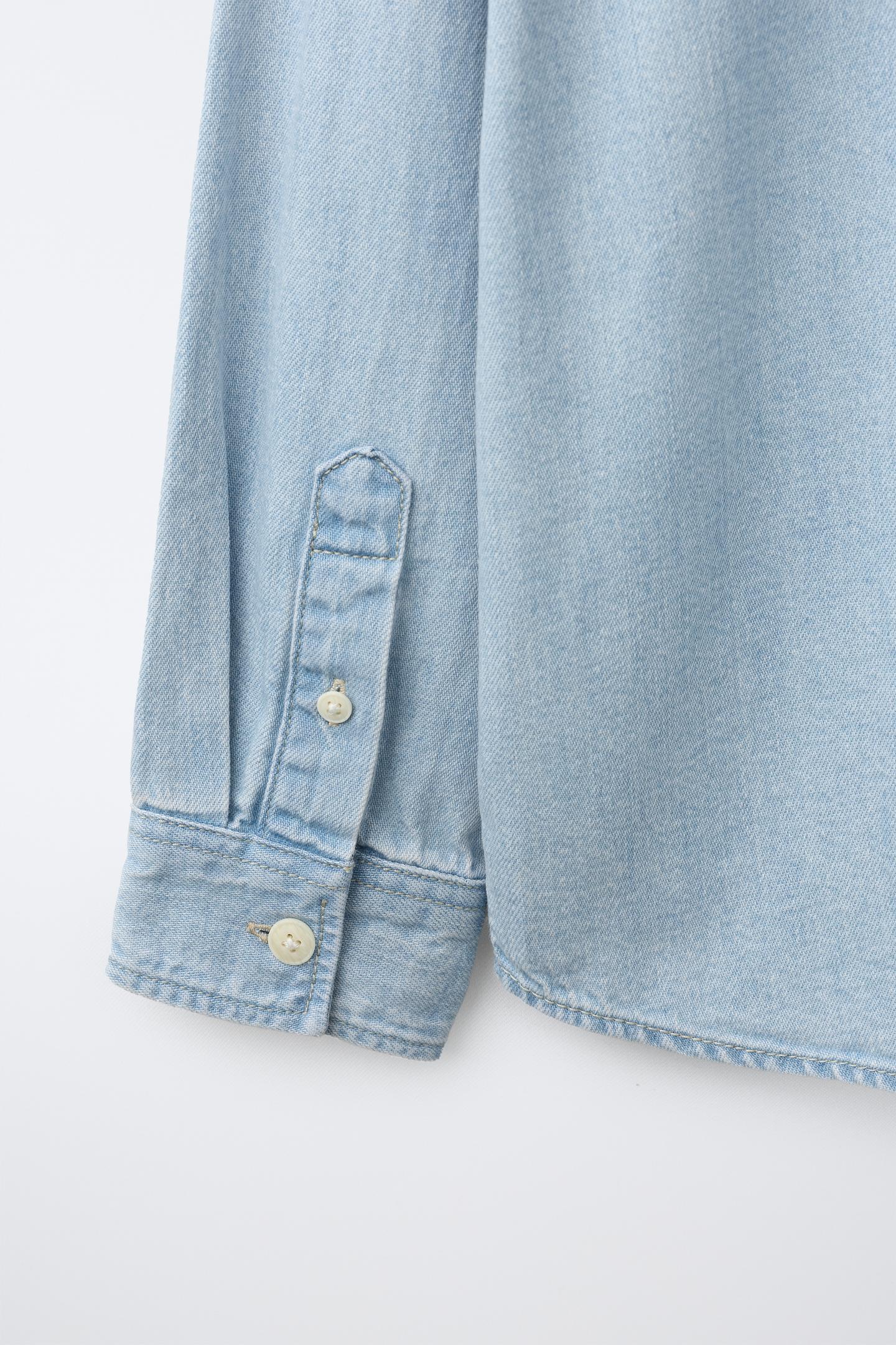 Рубашка Zara Fruit OF the Loom™ Embroidered Denim Shirt, цвет: Синий — фото 4