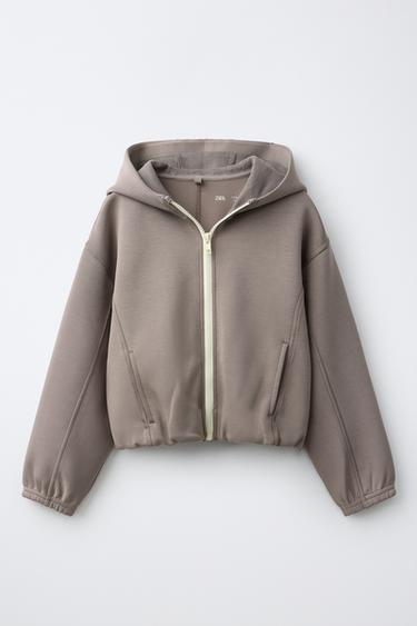 SPORTY ZIP UP SWEATSHIRT - Taupe grey by Zara
