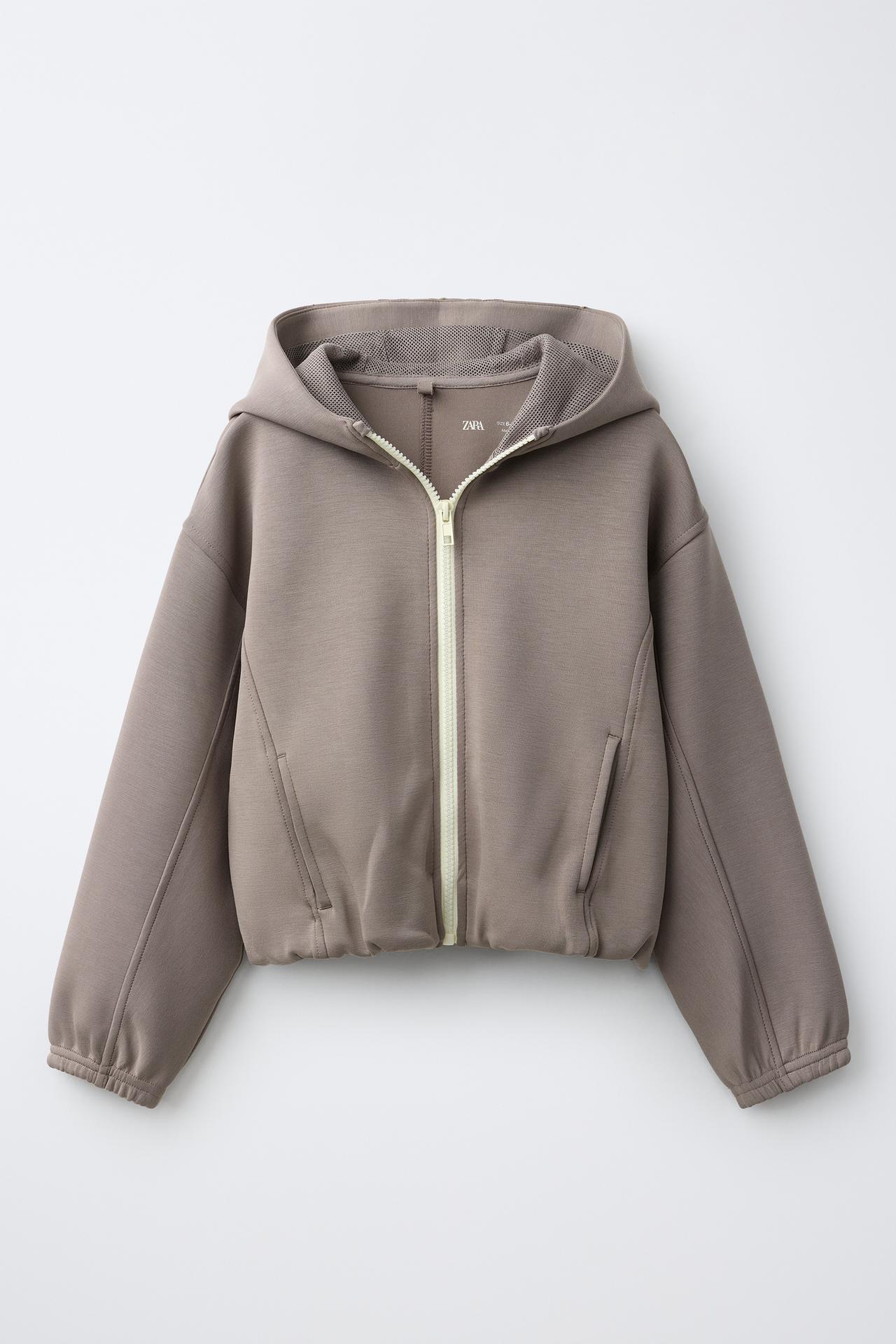 SPORTY ZIP-UP SWEATSHIRT — Taupe gray
