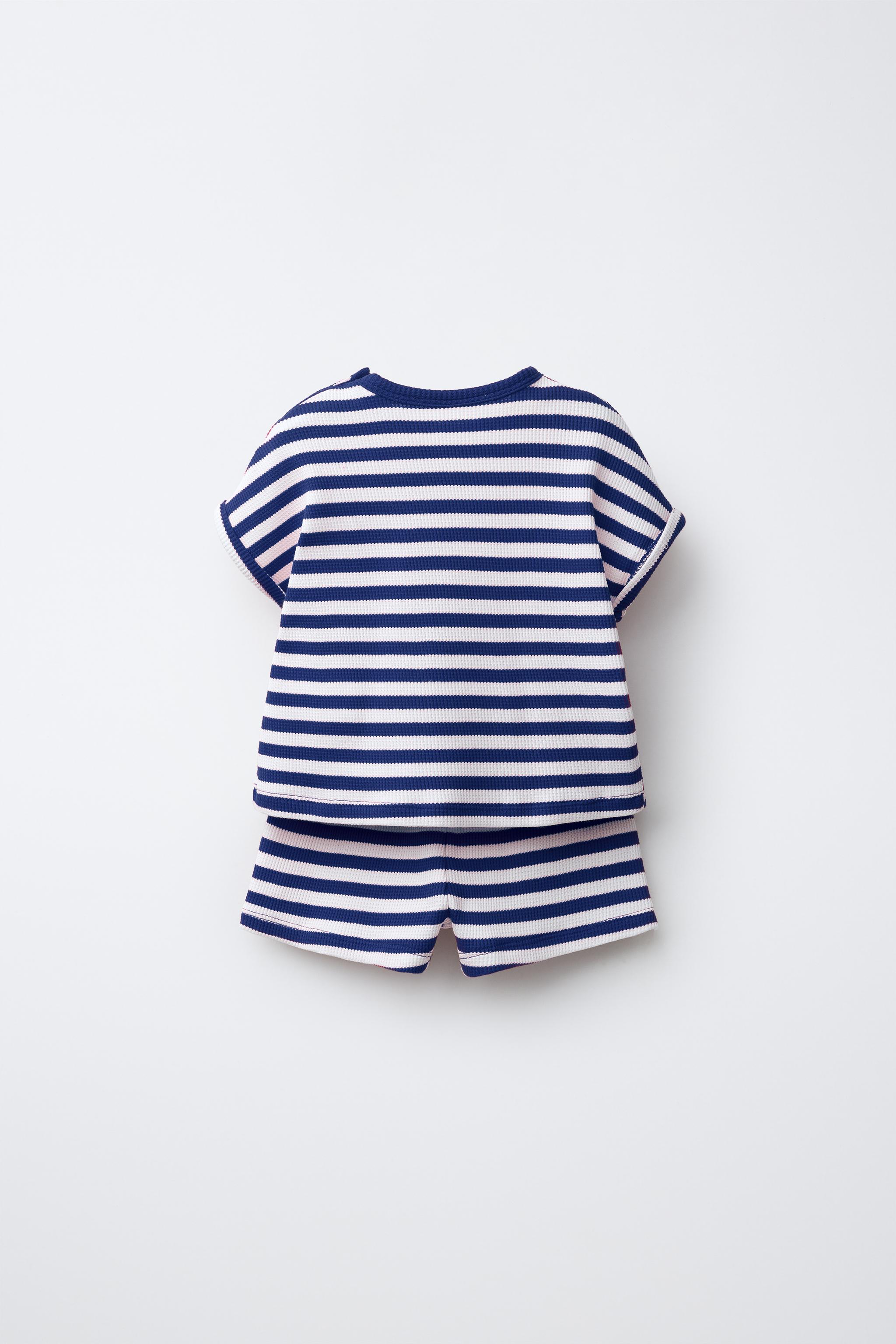 STRIPED WAFFLE KNIT SHIRT AND BERMUDA SET
