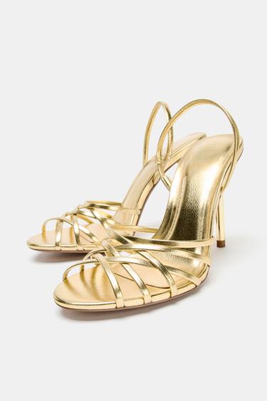 SANDALIA TACÓN EFECTO METALIZADO - Oro de Zara