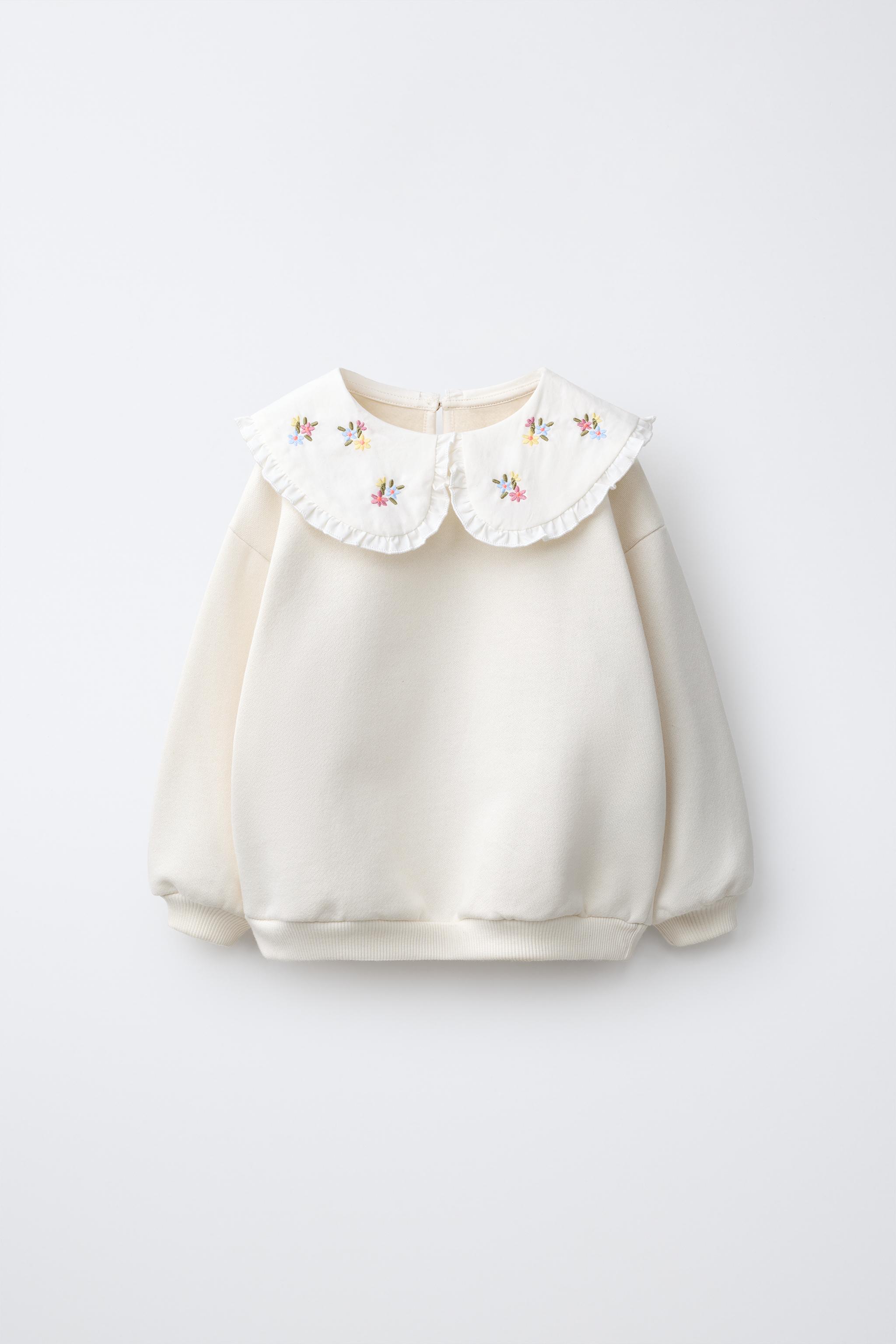 EMBROIDERED FLORAL COLLAR SWEATSHIRT