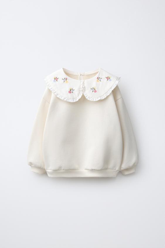 Zara Ekru - ÇİÇEK İŞLEMELİ SWEATSHIRT - 0 görseli