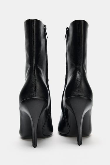 BOTTINES À TALONS EN CUIR À BOUT CARRÉ - Noir de Zara - Image 6