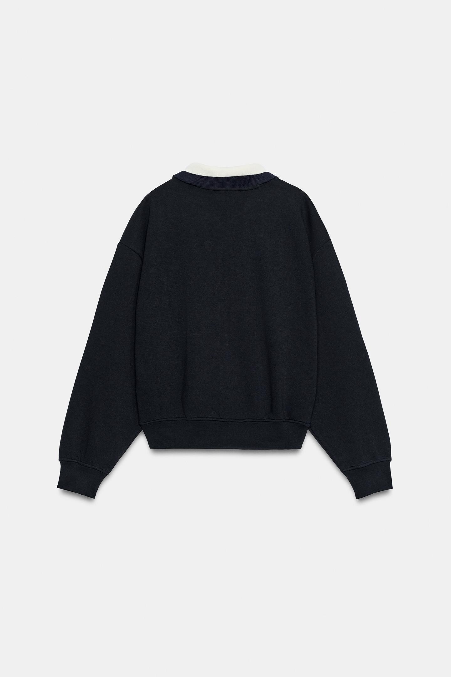 Женская куртка Zara ZA Embroidered Sweatshirt, цвет: Тёмно-синий — фото 7
