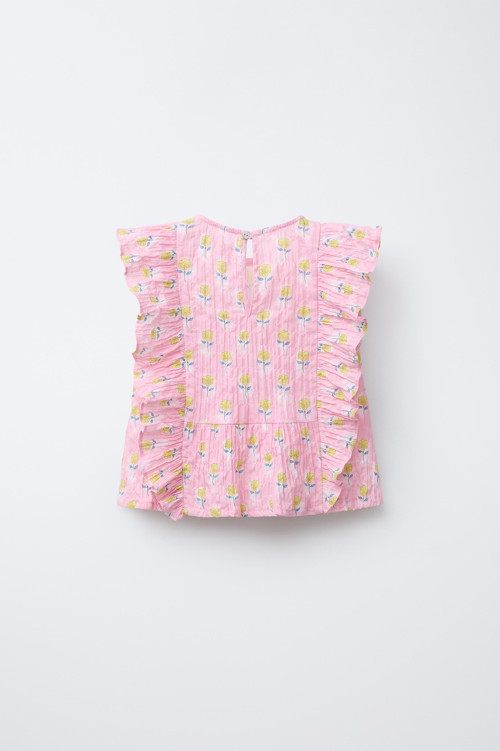 FLORAL PRINT RUFFLED TOP - Pink | ZARA United States