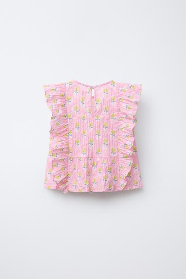 FLORAL PRINT RUFFLE TOP - Pink by Zara - Image 1