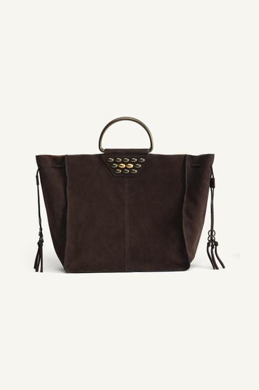 LIMITED EDITION SPLIT SUEDE STUDDED CITY BAG - Brown by Zara - Image 4