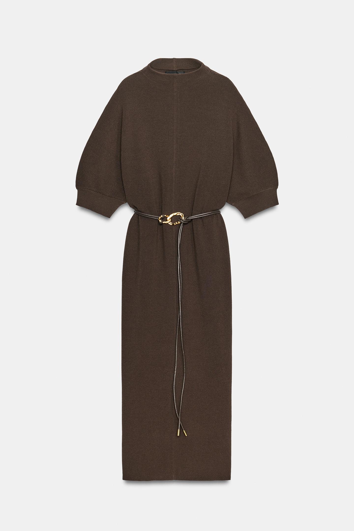Женское платье Zara Belted Knit Maxi, цвет: Коричневый — фото 7