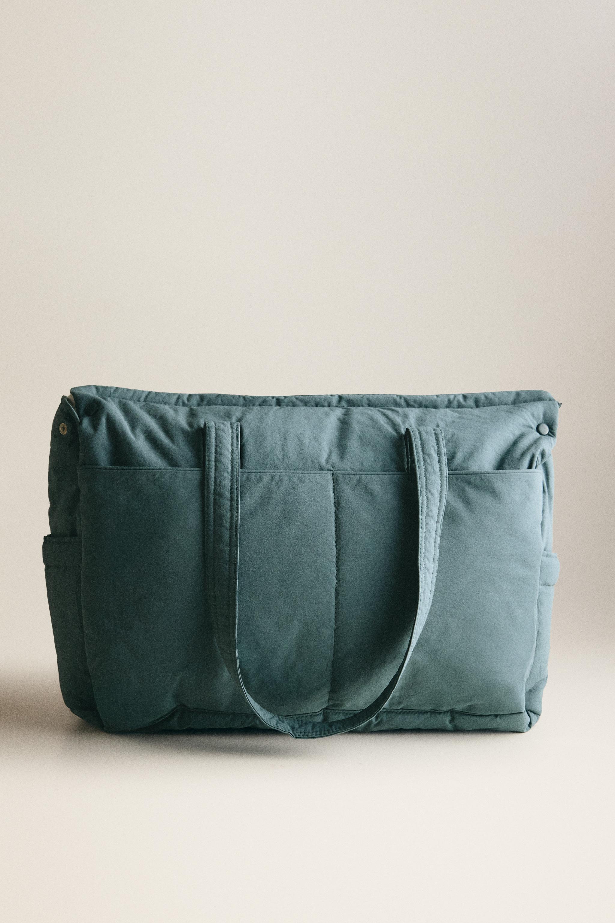 COTTON LEAF PRINT DIAPER BAG — Blue