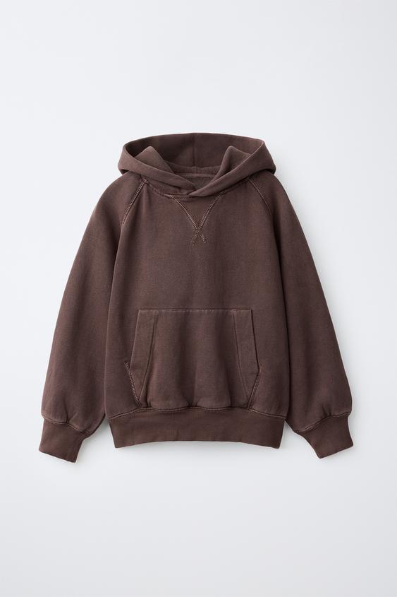 Zara WASH EFFECT HOODIE - White / Maroon - Image 0